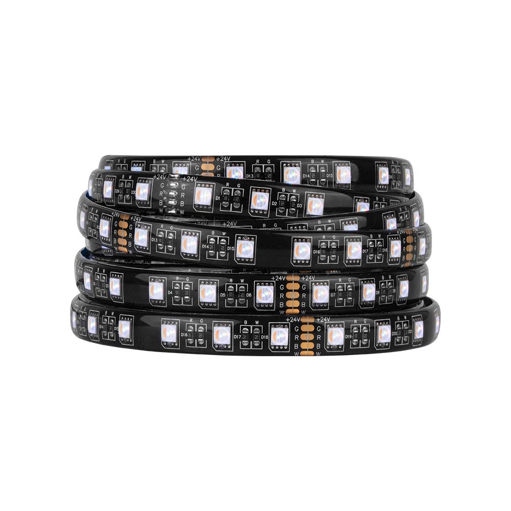 BTF-LIGHTING 5050 RGBW RGB+Warm White(2700K-3000K) 4 Colors in 1 LED 5m 16.4ft 60LEDs/m Multi-Colored LED Tape LightsIP65 Silicone Waterproof Black PCB DC24V for Bedroom Kitchen Home Decoration