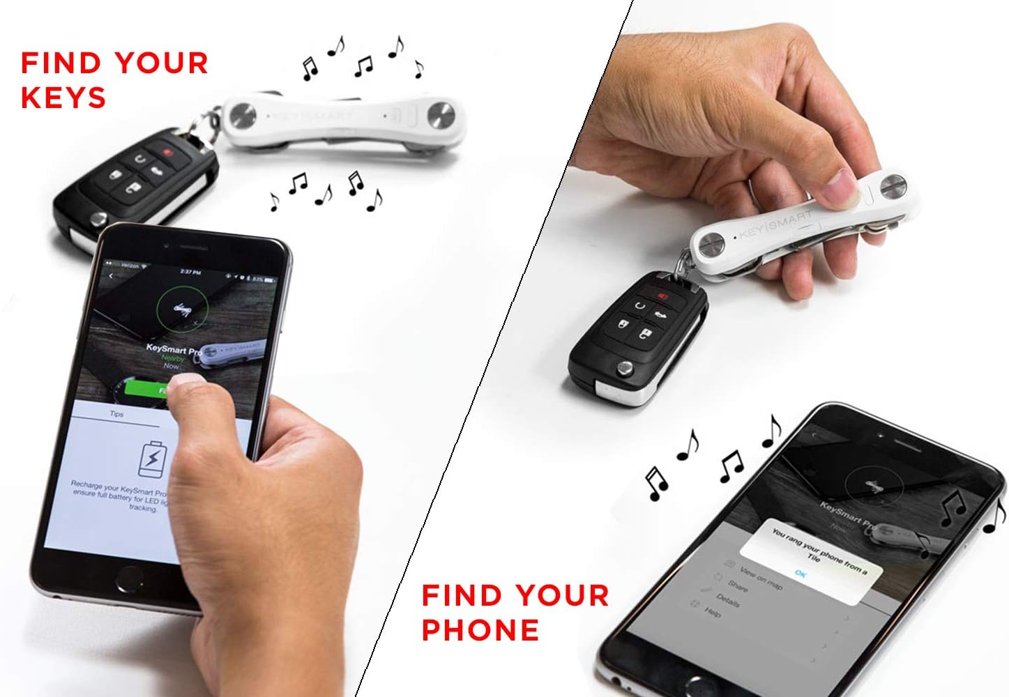 KeySmart Pro - Key Holder w LED & Tile Smart Technology (up to 10 Keys, Slate): Office Products