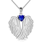 YFN Angel Wings Necklace 925 Sterling Silver Guardian Angel Wings Pendant Necklace Birthstone Necklace for Women Girls Christmas Jewelry Gifts
