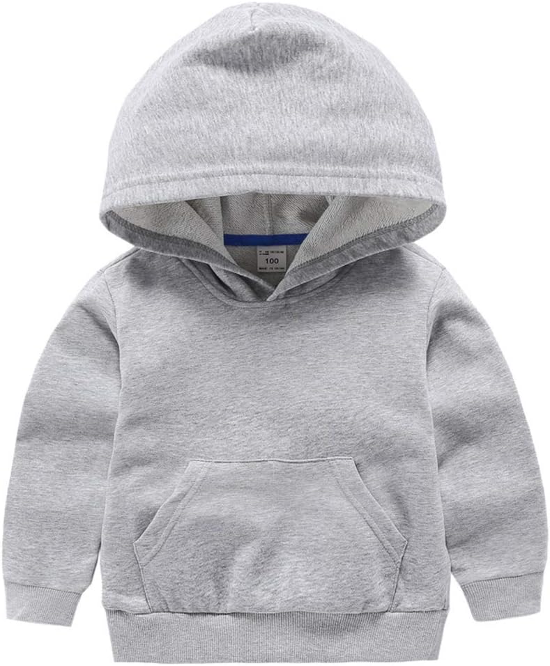 ALALIMINI Boys&Girls Hoodies Cotton Sweatshirt Pullover Sweats Unisex Toddler Kids Hood with Big Pocket 2T 3T 4 5 Gray 90CM/2T