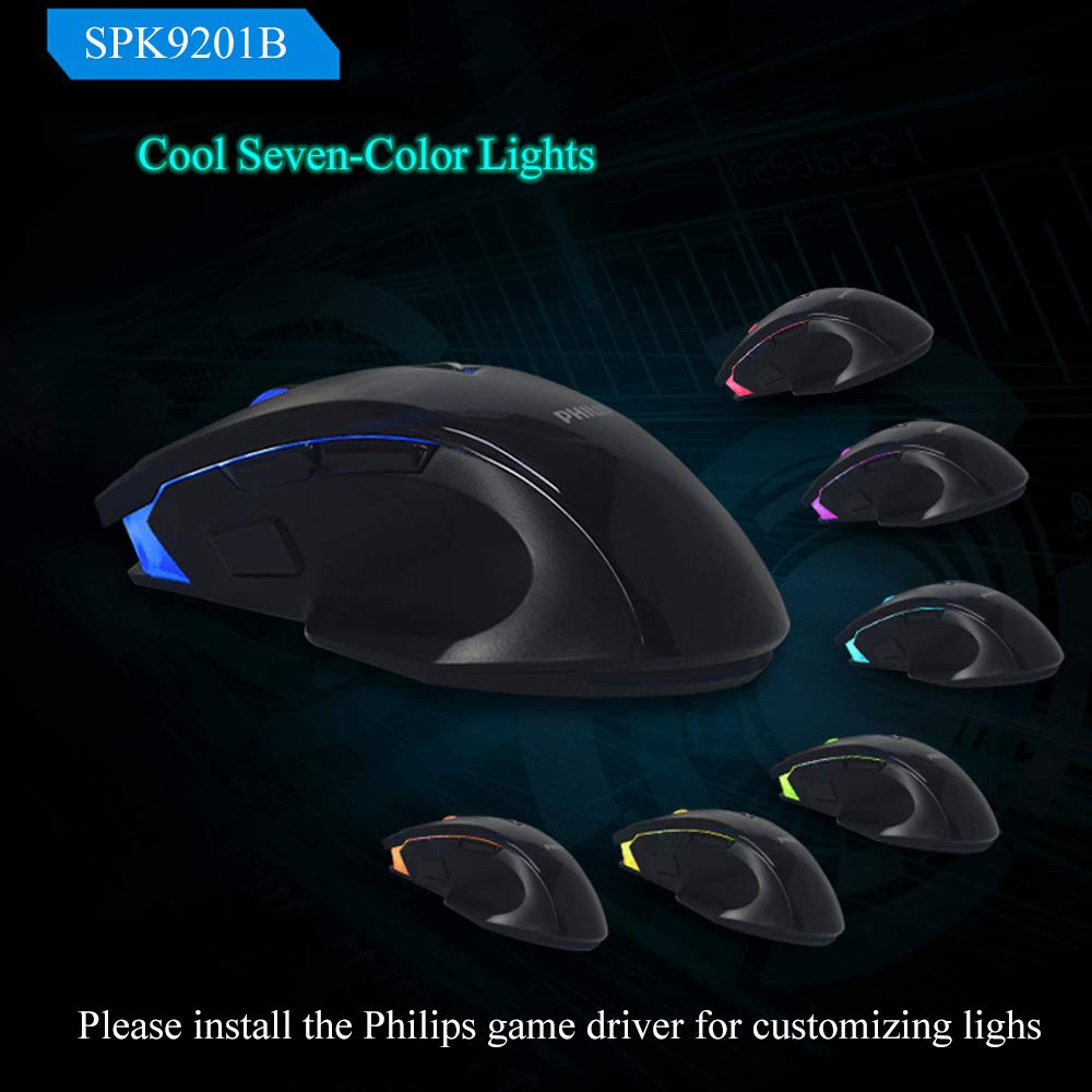 Philips Souris Gamer Souris Gaming Professionnel Souris de Jeu Programmable Haute Performance Souris Fil Ergonomique-4000 DPI