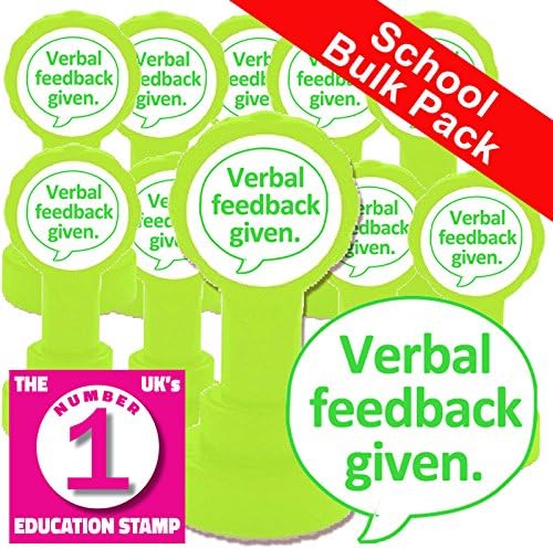 12 x Verbal Feedback Given. (Green Ink). School Stamps Bulk Pack. Self-Inking Stamper^
