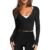 LASLULU Womens Tie Front Wrap Tops Long Sleeve Bolero Shrugs Crop Cardigan Yoga Ballet Cover up Tops Pilates Outfits