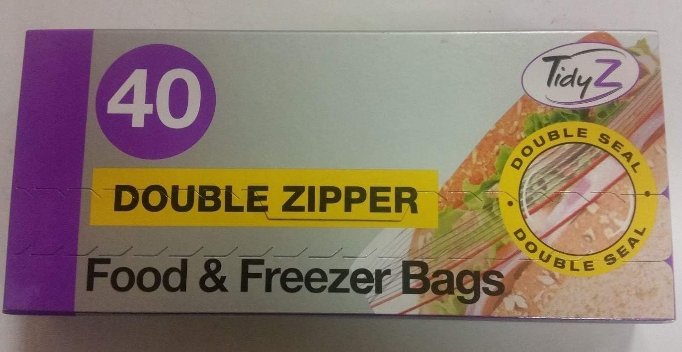 3 X Tidyz Double Zipper Plastic Zip Seal Food & Freezer Large Storage Bags Ultimate Strength Resealable 17 X 21 cm - 40 Bags