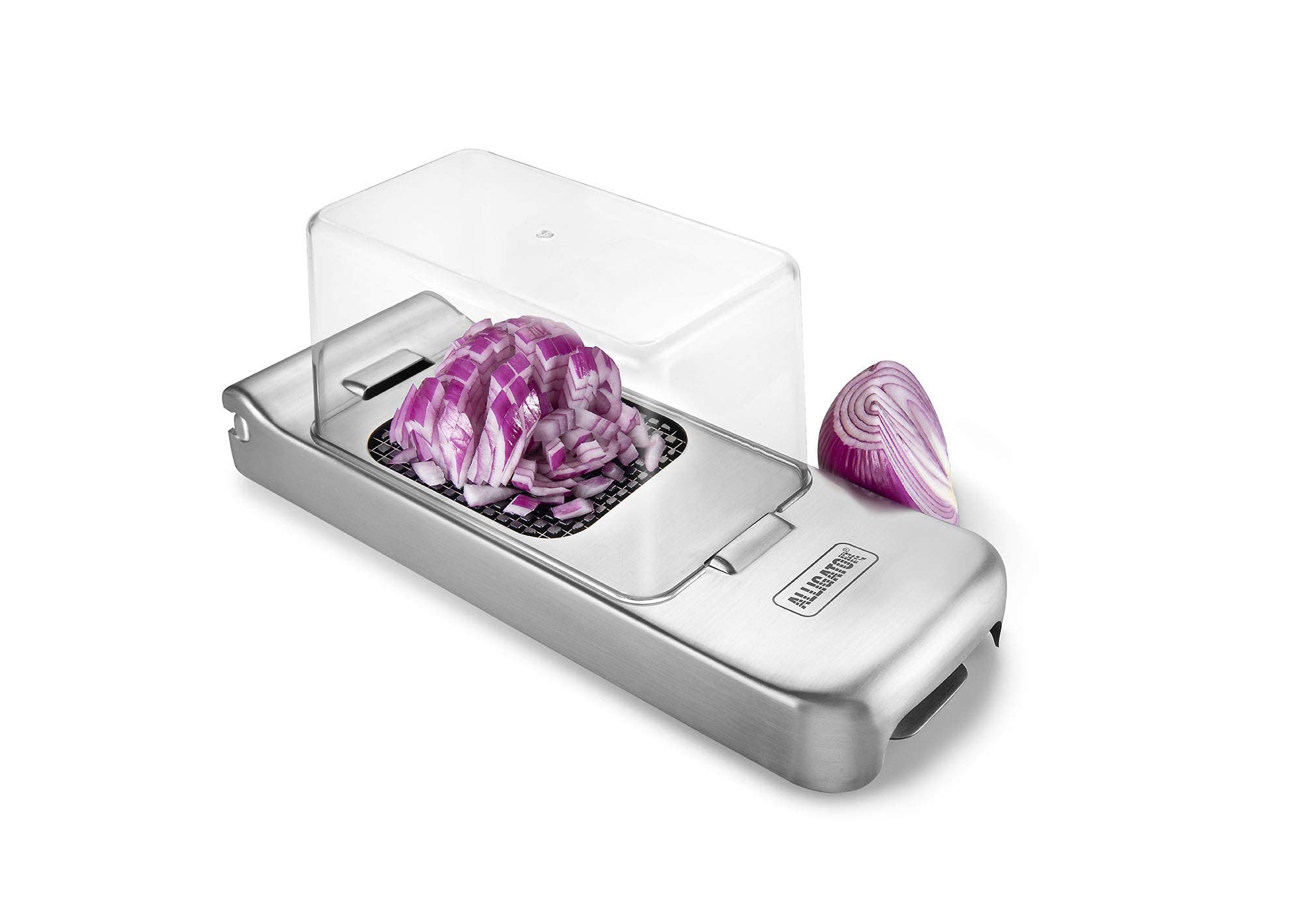 ALLIGATOR 3094 Multifunctional Stainless Steel Chopper with Collector Tray - Vegetable Cutter - Onion Cutter - Chip Cutter - 3 Interchangeable Blades - 3 x 3 mm, 6 x 6 mm and 12 x 12 mm - BPA Free
