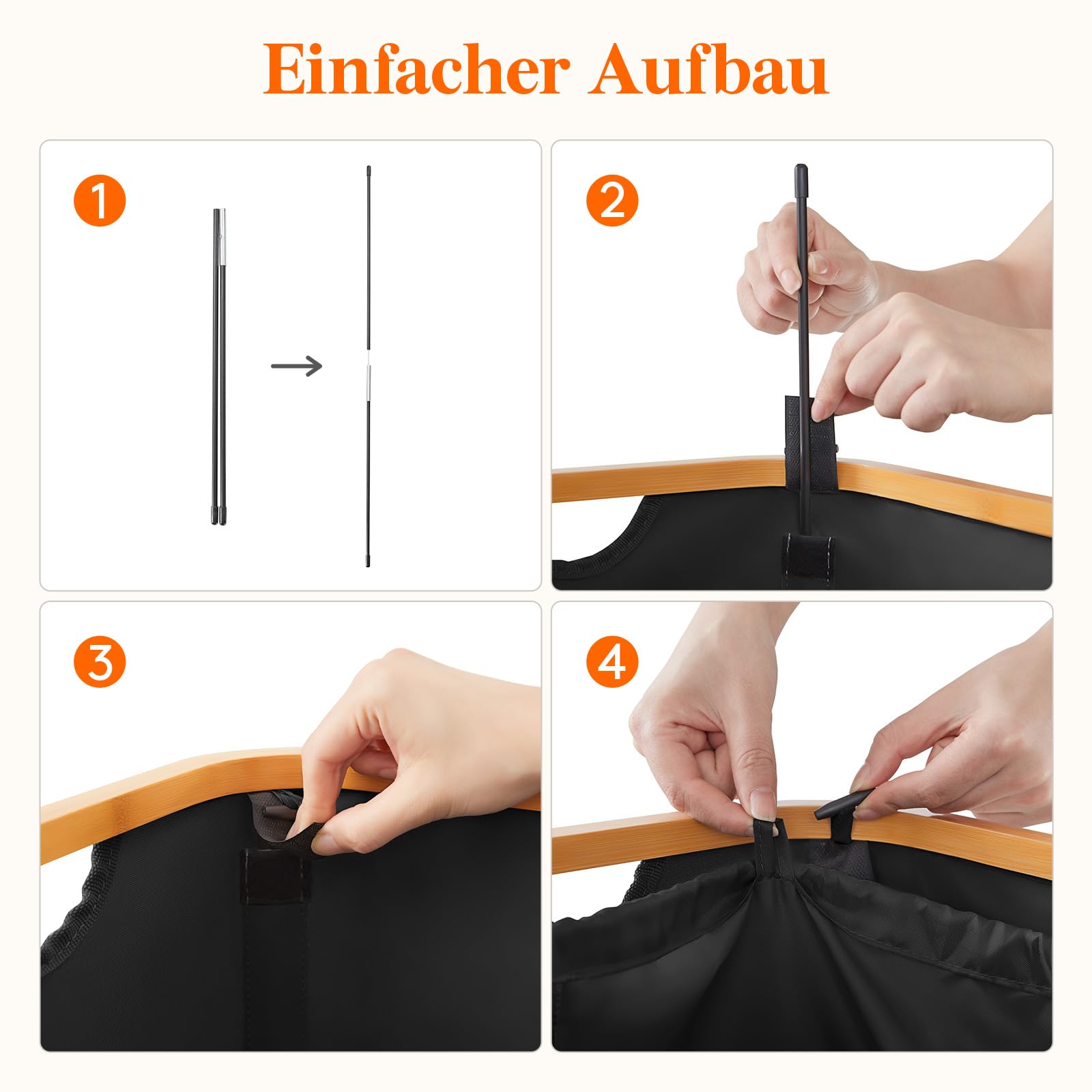 Lifewit 100L Wäschekorb mit Deckel, Wäschekörbe für Wäsche mit Bambus Griffe und Eine Abnehmbare Wäschesack, Große Faltbare Wäschekorb für Schlafzimmer, Bad, Schlafsaal, Waschküche, Schwarz 5