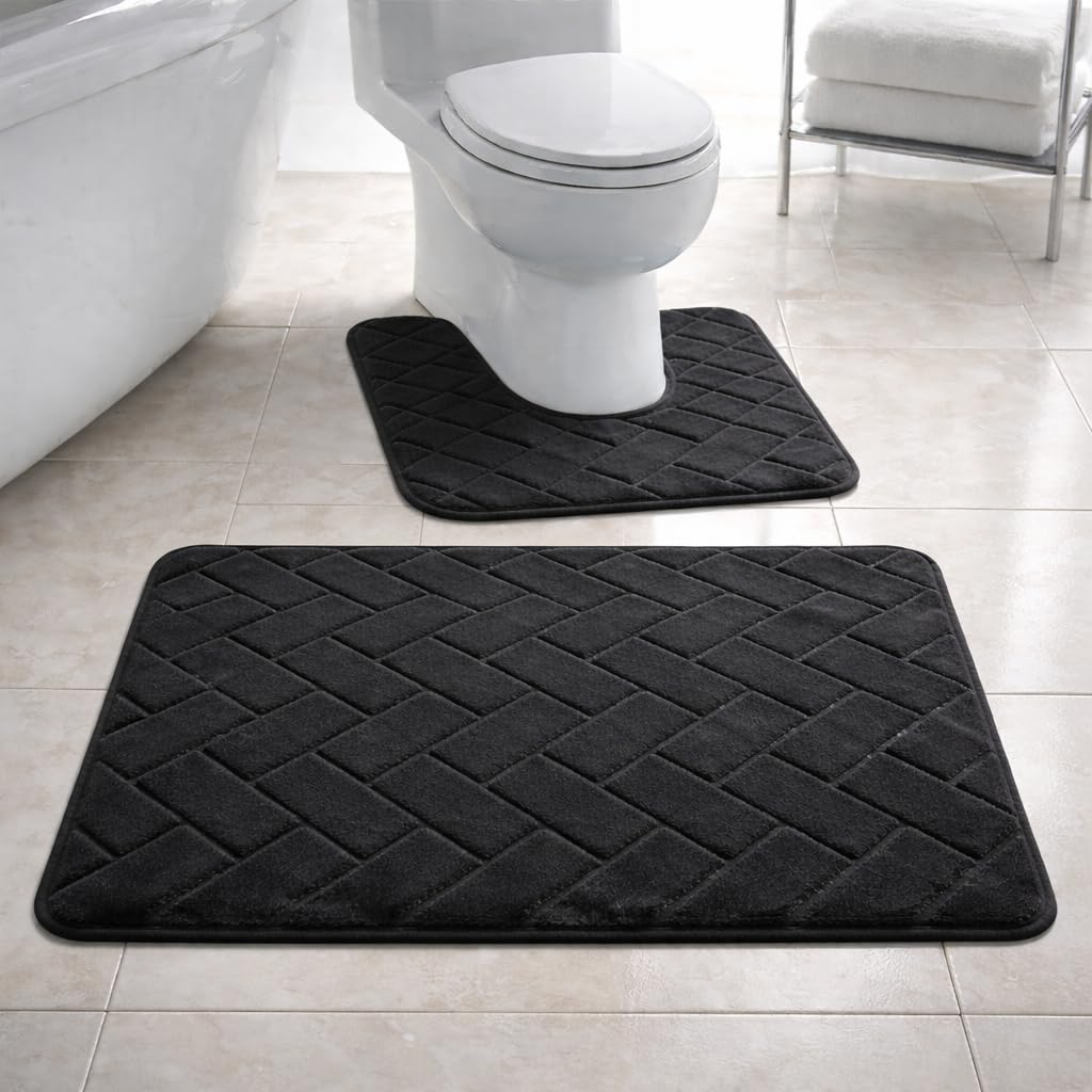 PARADISE STAR Memory Foam Bath Mat Set – Extra Absorbent Non Slip Bathroom Rug & Pedestal Mat, Ultra Soft Quick Dry Shower Mat for Bathroom Floor, Machine Washable Bath Mat Set
