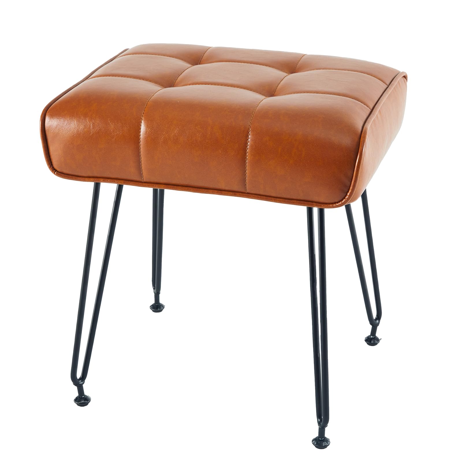 Photo 1 of EBENCHICO PU Leather Vanity Stools, Vanity Stool Chairs for Makeup Faux Leather Foot Stools Ottoman with Metal Leg Make up Chairs for Vanity Small Bench Seat for Living Room Bedroom (Whiskey Brown)