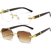 AIEYEZO Retro Rimless Sunglasses Rectangle Unisex Vintage Frameless Sun Glasses Fashion Square Tinted Glasses
