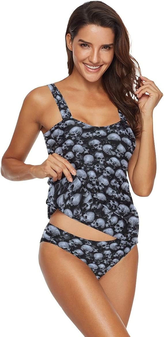 UMIRIKO Gothic Skull Tankini Swimsuits for Women Mysterious Personality