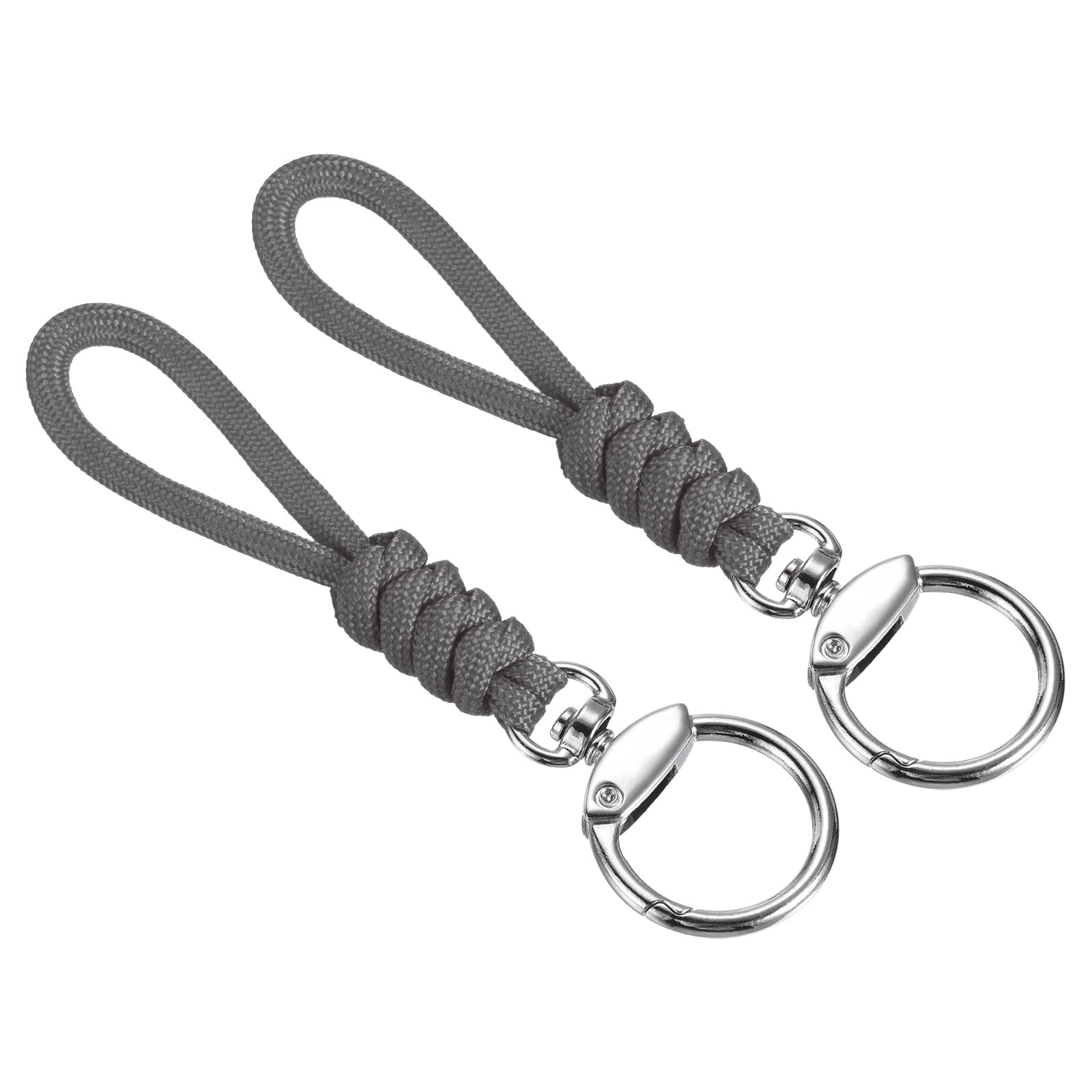 PATIKIL Paracord Lanyard with Clasp 5 Inch, 2 Pack Wrist Keychain Cord Metal Hook Strap for Keys Whistle ID Card Badge Holder, Gray