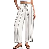 TARSE Womens Linen Harem Pants Loose Casual Wide Leg Summer Boho Beach Travel Vacation Palazzo Pants with Pockets