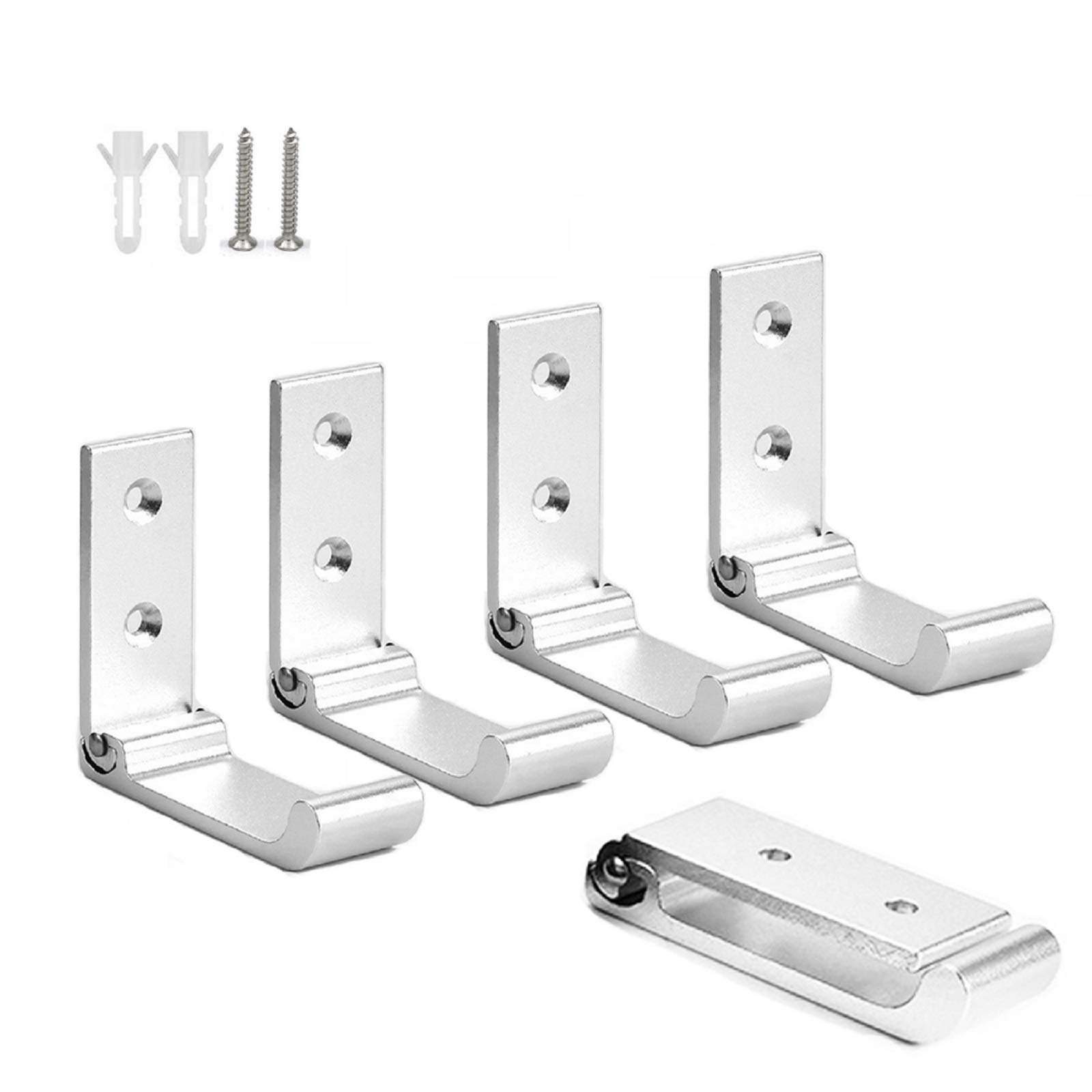 Gabriera 5-Pack Folding Aluminum Alloy Wall Mounted Coat Clothes Hook Single Foldable Wall Hanger for Bathroom Kitchen Bedroom (Sliver)