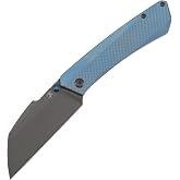 KANSEPT Contra Pocket Knife, 3.25" S90V Blade, Titanium Handle, K1139A3 | Gray TiCn Coated Sheepfoot Blade, Hollow Grind, Blue Anodized Handle with Diamond Pattern, Frame Lock, Thumb Stud ,Deep Clip