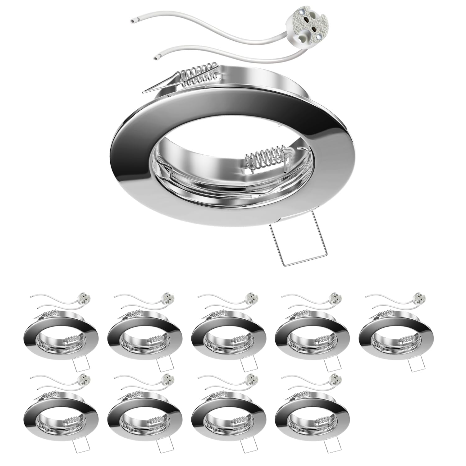 ledscom.de 10 Pieces Ceiling recessed Frame Fere, Round, Glossy Chrome (LED/halogen/MR16/50mm) incl. GU5.3 Socket