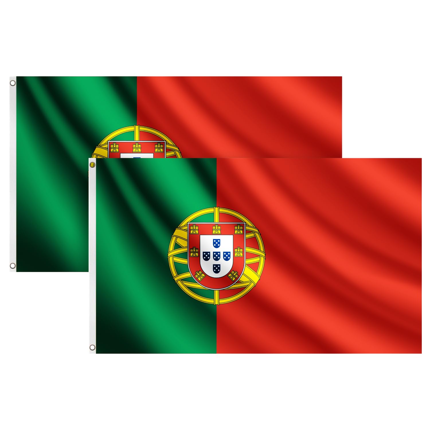 COCOSY 2 Pack Flags -3 x 5 Ft / 90 x 150 cm 100% Polyester Flag with Brass Eyelets - Weatherproof & Durable Flag for Sports & Celebrations (2 Pcs Portugal)