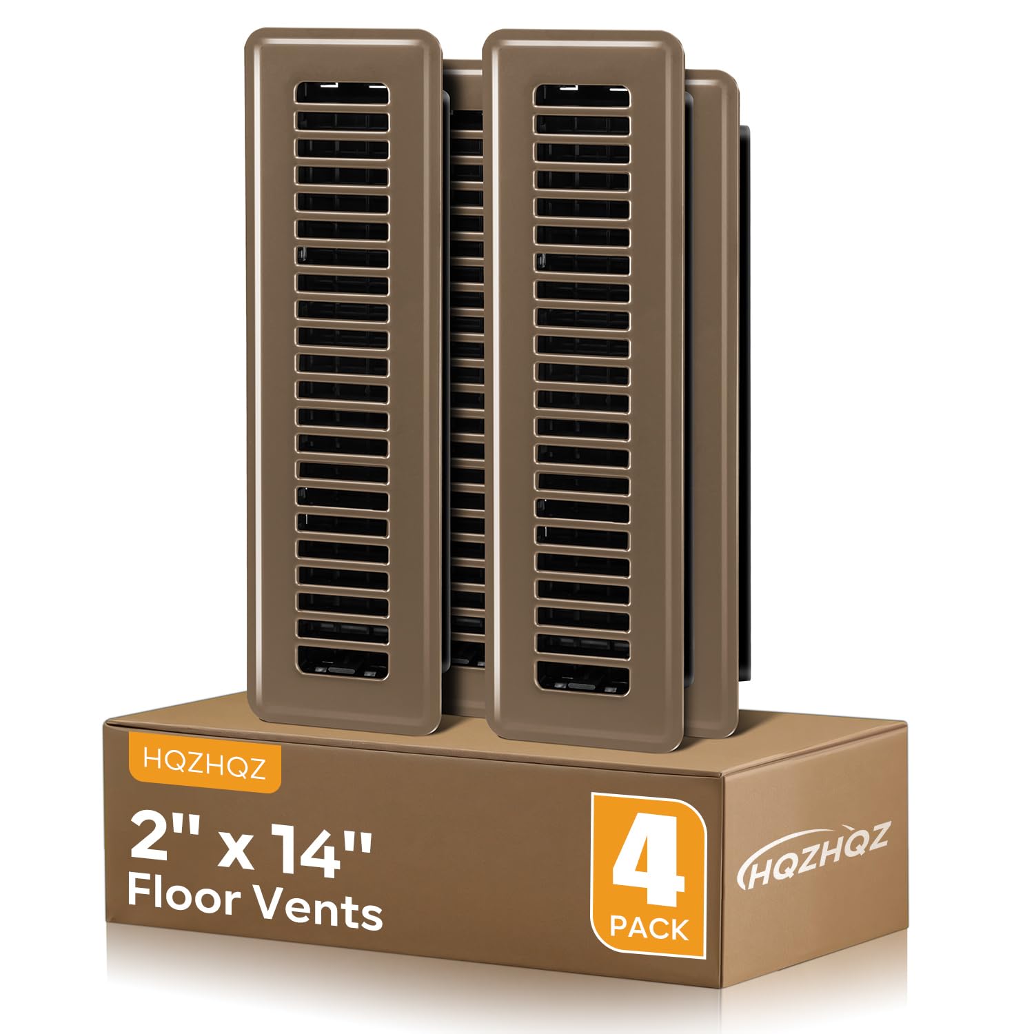 Floor Register 2x14, 4 Pack Floor Vent Covers for Home Floor Heavy Duty Steel Walkable Floor Vents Air Vent Covers for Sidewall and Floor, Brown Image
