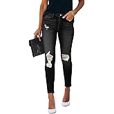 Women's Mid Waisted Jeans Trendy Distressed Stretch Ripped Butt Lift Denim Pants (Pack of 2)