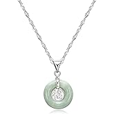 MORGAN & PAIGE .925 Sterling Silver Rhodium Plated Genuine Jade Necklaces for Women - Green Jade Good Fortune Fu Symbol Dainty and Lightweight Sterling Silver Necklace for Women, 18 inch