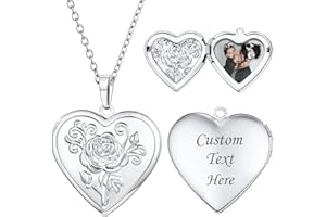 U7 Locket Necklace Custom Text Heart/Oval/Round Shape Locket Necklace Personalized Flower Lockets Jewelry with 18-20 Inch Cha