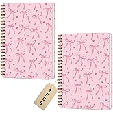 CQM 2 Packs Pink Bow Spiral Notebook College Ruled Trendy Notebook Journal Preppy Coquette Stuff Gifts for Women Teen Girls Journals for Writing Journaling Notebooks Office Classroom Supplies