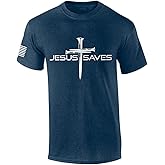 Mens Christian Shirt Nail Cross Jesus Saves Short Sleeve T-Shirt Graphic Tee