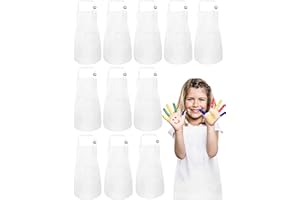 IAGBIBUI 12 Pack Kids Aprons Bulk with 2 Pockets Adjustable Chef Art Apron Kids Painting Aprons for Cooking Baking Crafting Grilling for Boys Girls Age 6-13 Years(White)