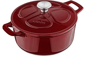 Navaris Enameled Dutch Oven - 3.7 QT Cast Iron Pot with Lid - 9 1/2" Round Enamel Cookware - Induction Cooktop Safe - Glossy 