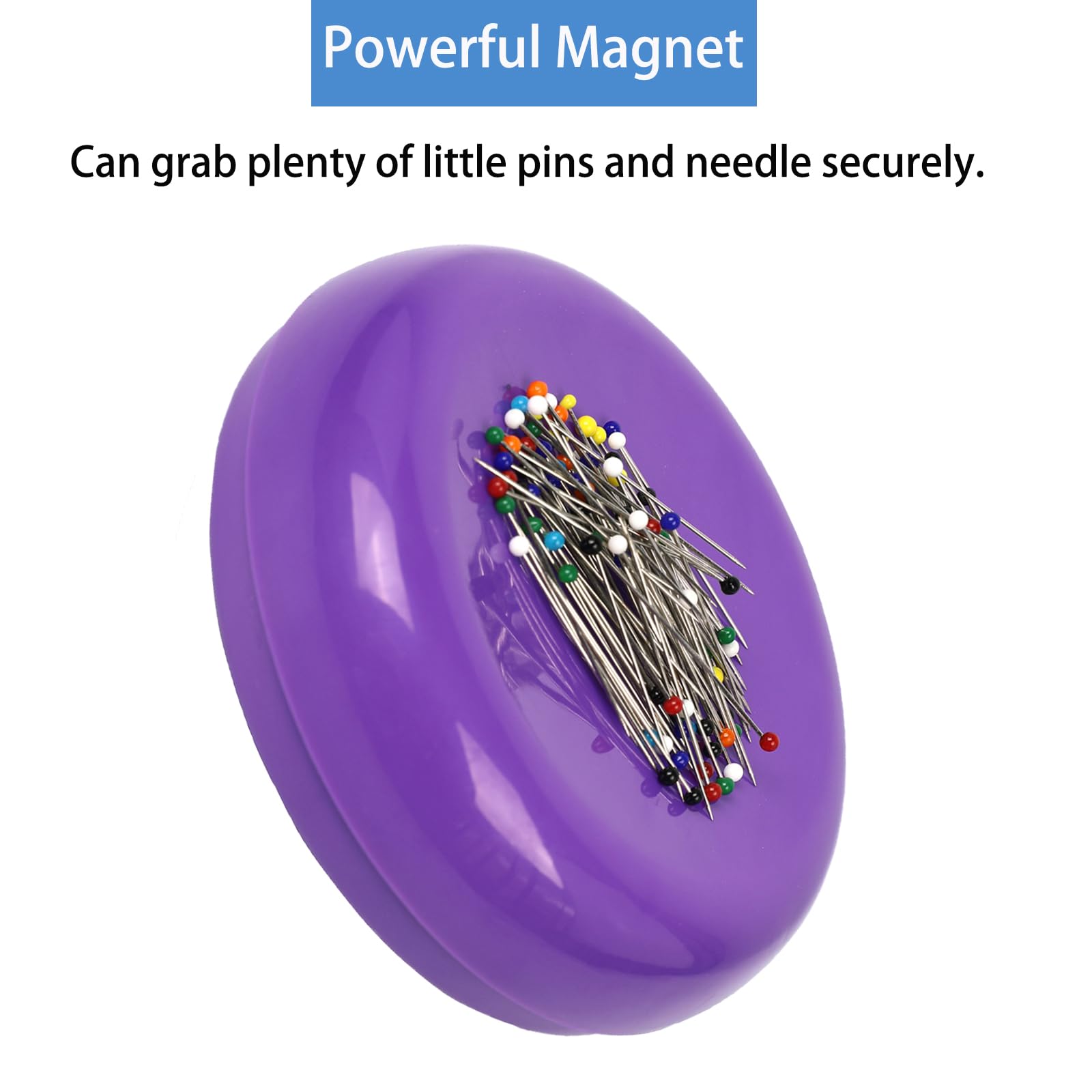 Hilltian Magnetic Pin Cushion with 100 Plastic Head Pins, Magnetic Pins Holder Pin Cushion for Sewing Quilting (Purple)