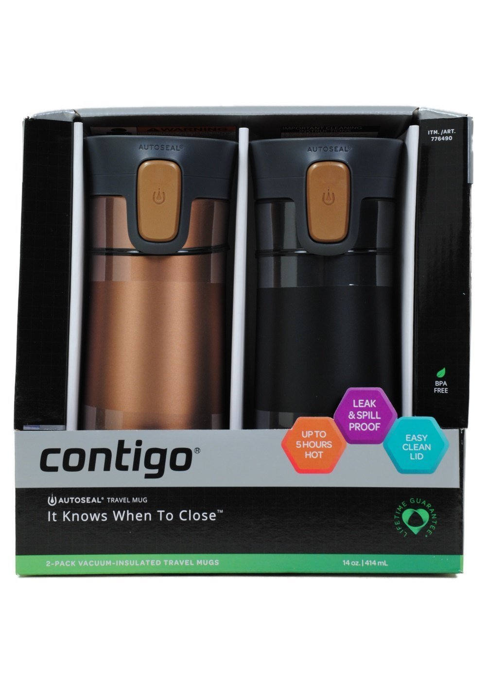Taza de viaje Contigo Pinnacle, paquete de 2 dorado/negro mate