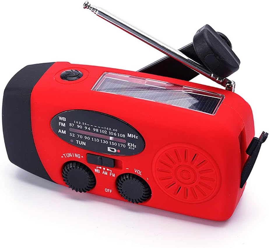 FM/AM/NOAA Weather Radio Hand Crank Self Powered Solar Emergency Radios with 3 LED Flashlight 1000mAh Power Bank Smart Phone Charger (Red): Home Audio & Theater
