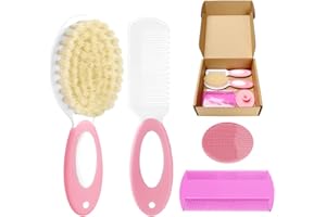 PAKENYESHA Baby Hair Brush and Comb Set, 4Pcs Baby Soft Bristles Brush Cradle Cap Brush Hair Comb for Newborns Toddlers Boys Girls (Pink)