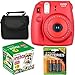 Fujifilm Instax Mini 8 Instant Film Camera (Red Raspberry) With Fujifilm Instax Mini 5 Pack Instant Film (50 Shots) + Compact Bag Case + Batteries Top Kit - International Version (No Warranty)