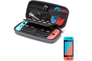 SOYAN Carry Case & Screen Protectors Compatible with Nintendo Switch (Gray)