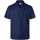 VATPAVE Mens Linen Cuban Guayabera Shirts Casual Button Down Short Sleeve Summer Shirts
