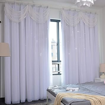 Amazon Com 2pcs Star Hollow Curtain Blackout Double Deck