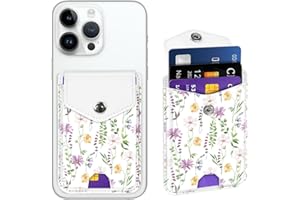 Yiyahu Self Adhesive Card Holders for Back of Phone, Leather RFID Phone Wallet Pockets with Snap, Card Holders Sleeve for Phone Case, Cute Flower