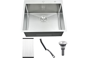 Jshozzy Stainless Steel Laundry Utility Sink, 25x22x12 Inch Single Bowl Drop in Laundry Sink Deep 16 Gauge Stainless Outdoor 
