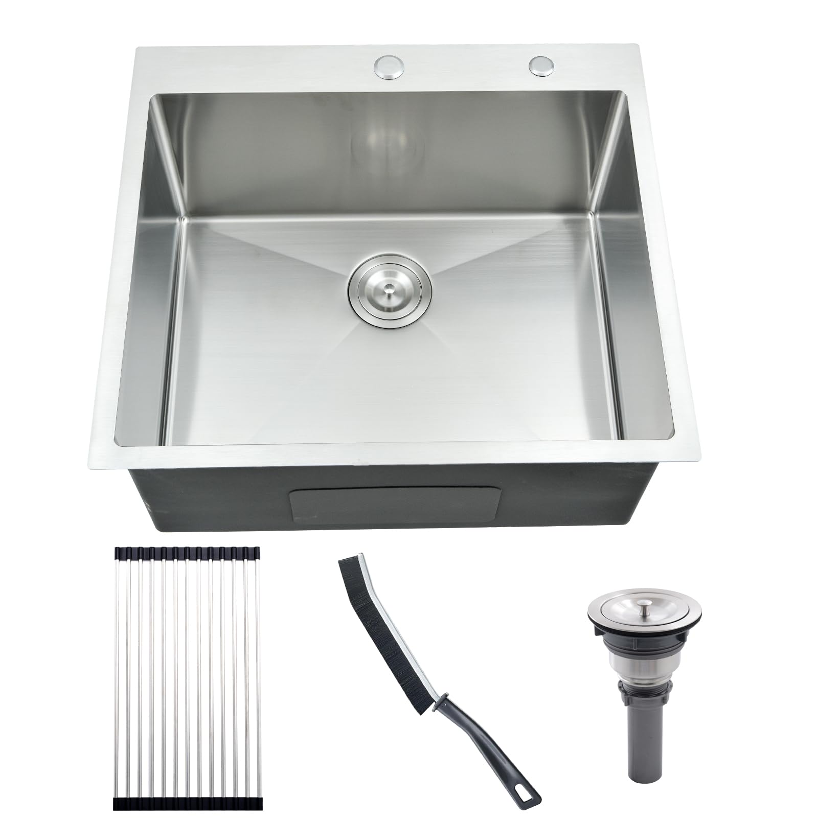 Photo 1 of Jshozzy 25 Inch Laundry Sink, 25x22 Drop in Kitchen Sink Stainless Steel Utility Sink with Cleaning Brush 12 Inch Deep Single Bowl 16 Gauge Laundry Room Outdoor Basin