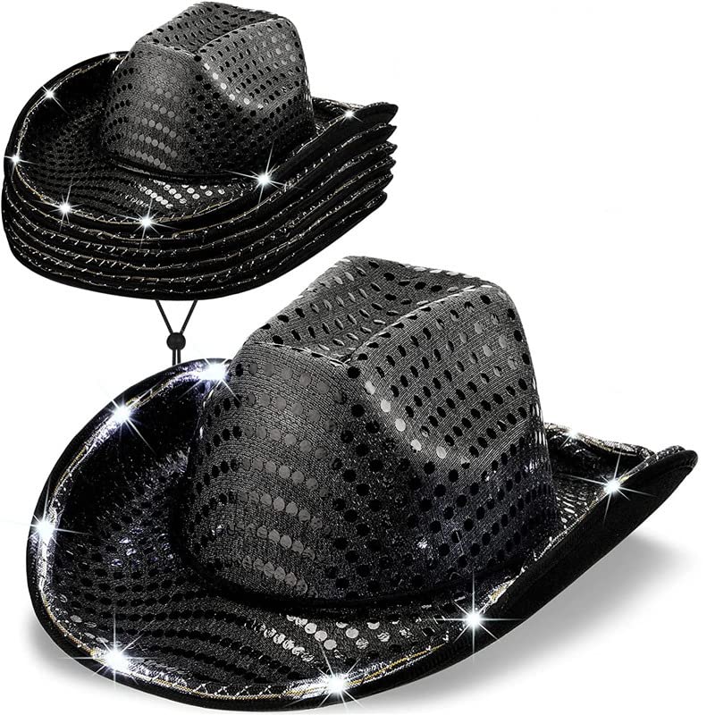 LED Lights Cowboy Hat LED Flashing Cap Hat Xmas Christmas Party Celebration Party Cosplay Western Cowboy Cowgirl Hats Festival Gift Foldable Wide Brim Caps Black, Slivery, Red, Blue (Black)