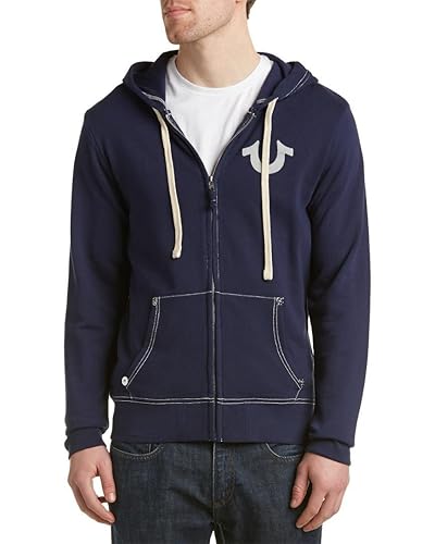 True Religion Men's Buddha Logo Zip Hoodie Sweatshirt, True Navy