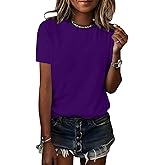 YITAN Womens Short Sleeve Crewneck T Shirts Summer Solid Tops Casual Basic Tees