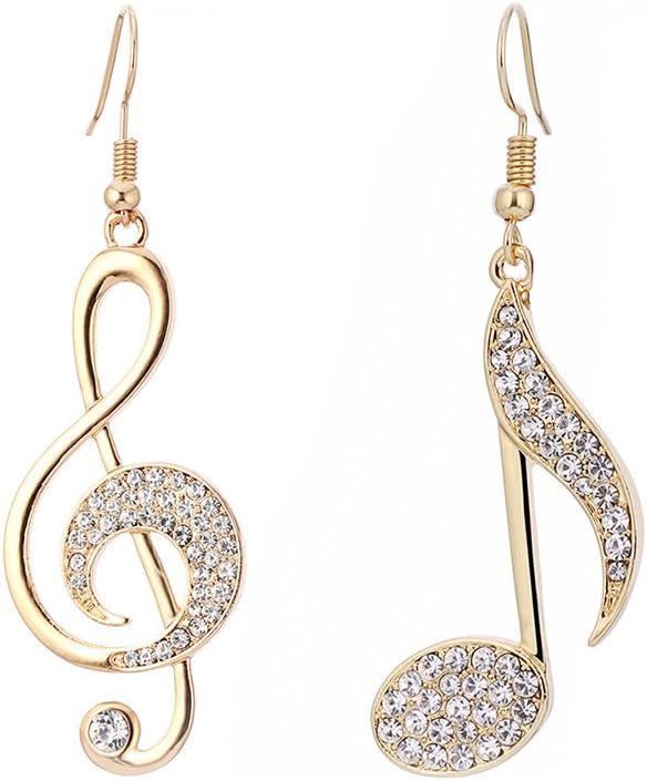 JOYIDCaiyao Delicate Music Note Dangle Earrings Czech Crystal Eighth Note Treble Clef Music Note Drop Earrings for Women Musican Gift-Gold