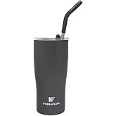 HYDRAFLOW Capri - 20oz Tumbler with Straw - Triple Wall Vacuum Insulated Tumbler - Insulated Smoothie Cup - Stainless Steel Tumbler - Reusable Tumbler with Lid - (Powder Graphite)
