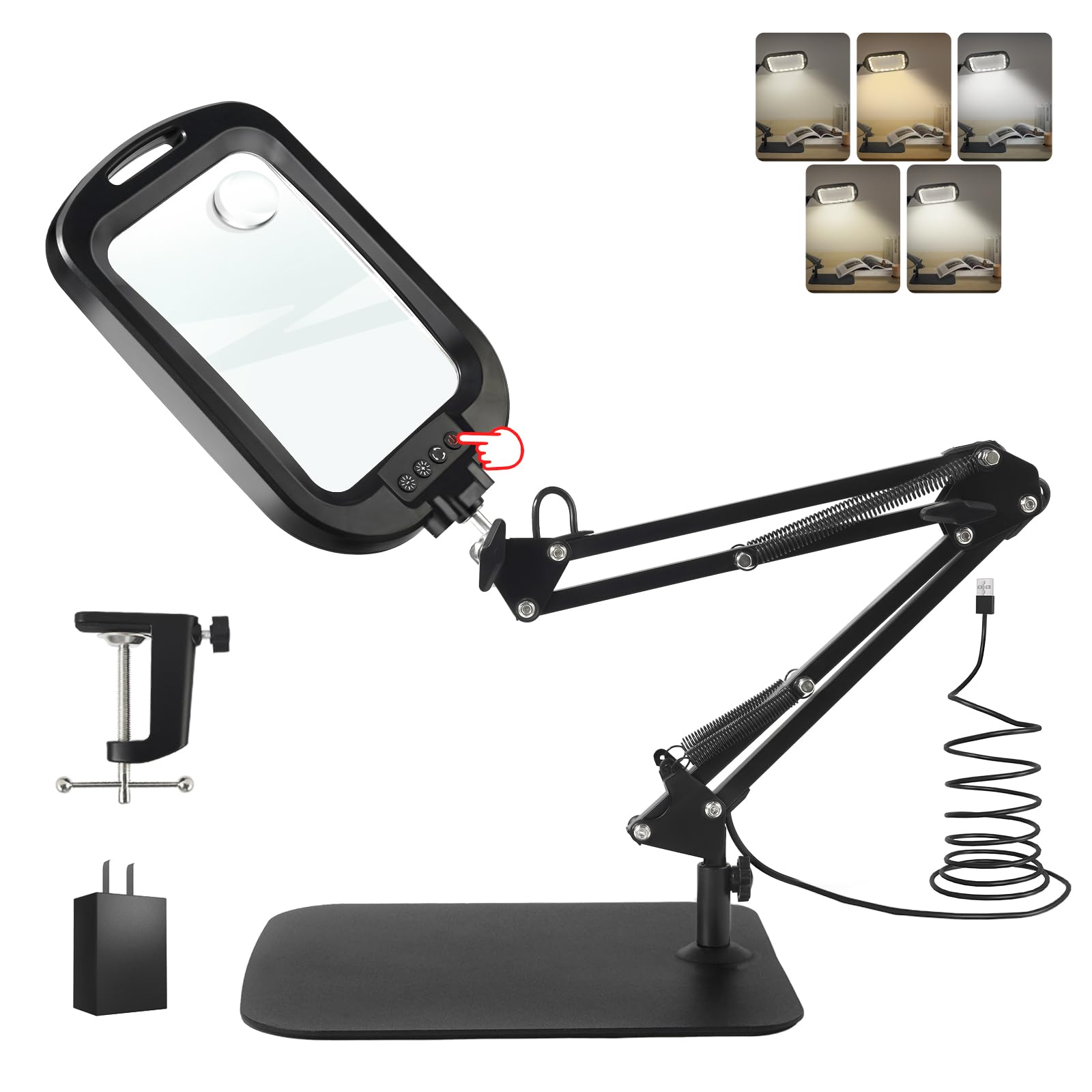 Photo 1 of ?10X 30X Large Square Magnifying Glass with Light and Stand/Clamp, 60 LED Lighted Magnifier, Hands Free 360° Rotatable Desk Lamp for Close Work Reading Craft Hobby Painting Sewing
