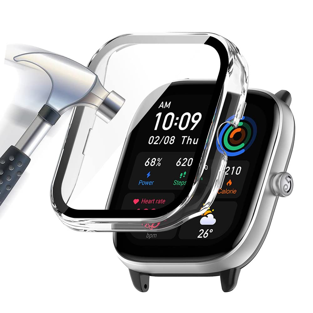 Acadeny Case With Tempered Glass Screen Protector Compatible for Amazfit GTS 4 mini, 9H Hardness 360 ° All-round Protective Cover Ultra-thin Protective PC Case Cover for, Transparent