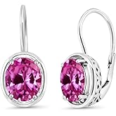 Gem Stone King 4.80 Cttw Pink Created Sapphire Dangle Earrings For Women | 925 Sterling Silver | Oval 9X7MM