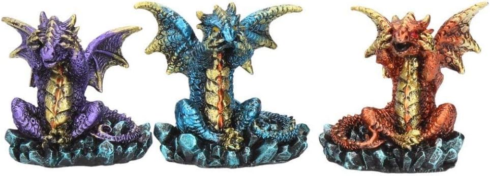 3 Wise Dragons by Nemesis Now - Set of Three See No Evil Hear No Evil Speak No Evil Nemesis Now Gothic Game Of Thrones GoT Fantasy Magic Magical Mystical Spiritual Ornament Figurine Statue Gift Alatar