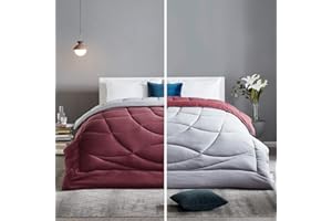 SLEEP ZONE Reversible King Size Cooling Comforter, Soft Breathable Bedding Down Alternative Comforter Warm for All Seasons, A Side Burgundy + B Side Grey