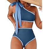 Herseas Women's One Bow Shoulder Bikini Sets 2 Piece Ruched Swimsuit Elegant Bathing Suit